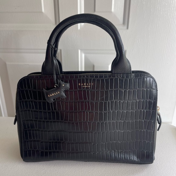 RADLEY London Millbank Leather Grab Multiway Black Croc satchel bag - Picture 1 of 11